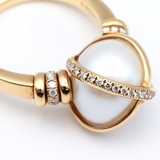 FRED Ring Pearl, Diamond, AU750, K18KG white Women Used Authentic