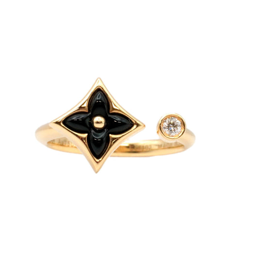 LOUIS VUITTON Ring Au750, Onyx, K18YG, Diamond Black gold Women 50 Used Authentic