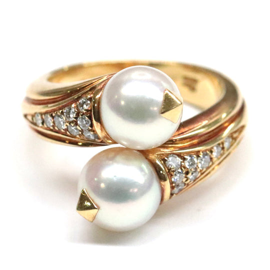 BVLGARI Ring Au750, K18YG, K18YG, pearl, diamond white Women Used Authentic