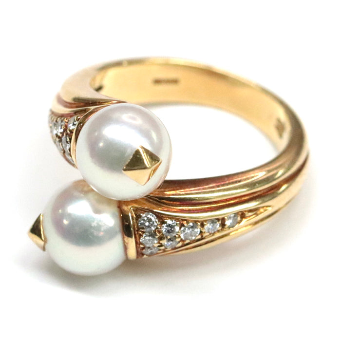 BVLGARI Ring Au750, K18YG, K18YG, pearl, diamond white Women Used Authentic