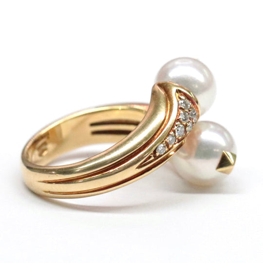 BVLGARI Ring Au750, K18YG, K18YG, pearl, diamond white Women Used Authentic