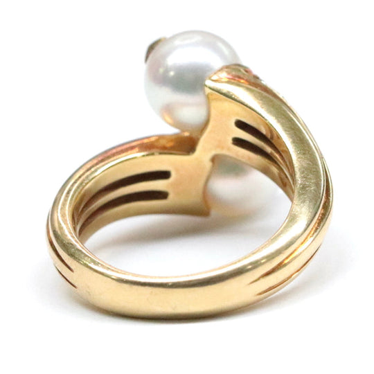 BVLGARI Ring Au750, K18YG, K18YG, pearl, diamond white Women Used Authentic