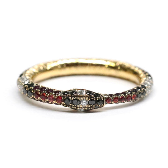 GUCCI Ring 526576 J8540 8000 Au750, K18YG, K18YG, Topaz, Diamond multicolor Black Diamond , Red Sapphire Ouroboros Ring Women Used Authentic