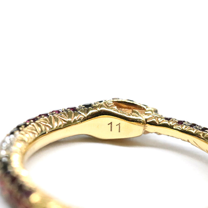 GUCCI Ring 526576 J8540 8000 Au750, K18YG, K18YG, Topaz, Diamond multicolor Black Diamond , Red Sapphire Ouroboros Ring Women Used Authentic