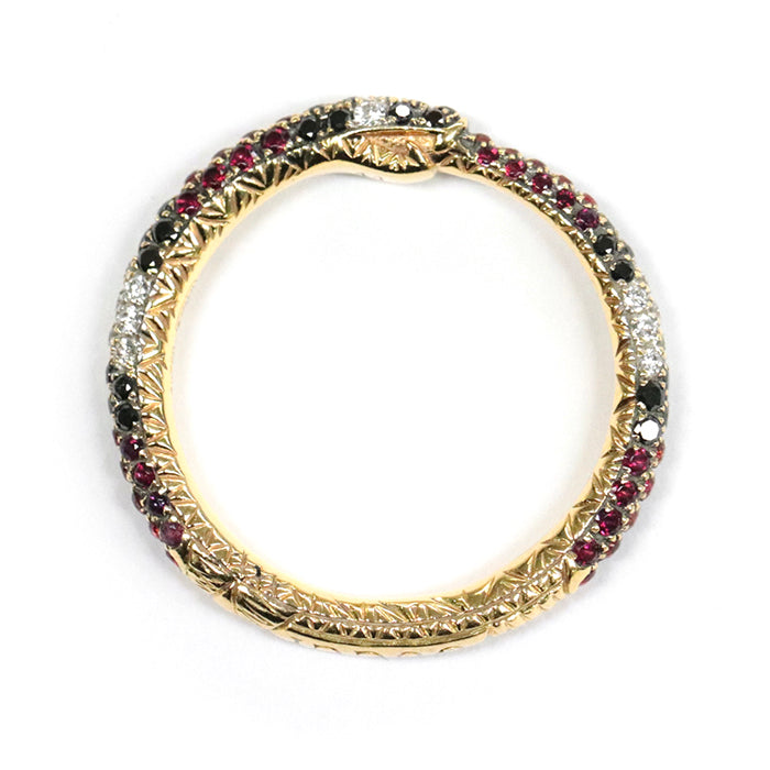 GUCCI Ring 526576 J8540 8000 Au750, K18YG, K18YG, Topaz, Diamond multicolor Black Diamond , Red Sapphire Ouroboros Ring Women Used Authentic