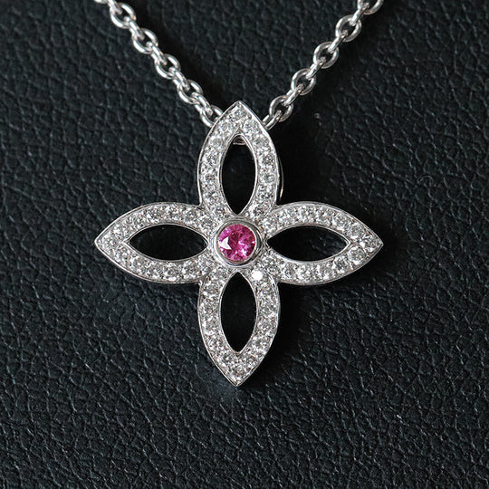 LOUIS VUITTON Necklace K18WG, diamond, pink sapphire Silver Women Used Authentic