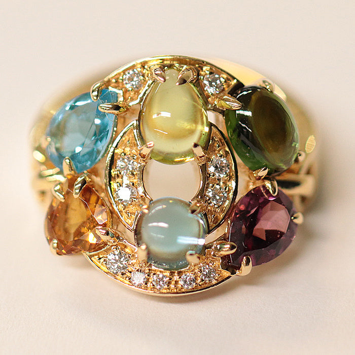 BVLGARI Ring Diamond %, Peridot %, K18YG/Yellow Gold multicolor Women Used Authentic