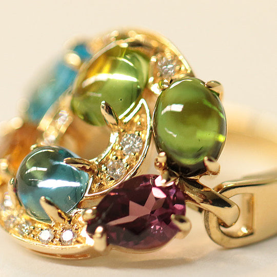 BVLGARI Ring Diamond %, Peridot %, K18YG/Yellow Gold multicolor Women Used Authentic