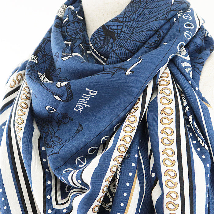 HERMES scarf cashmere silk Marine Clair 243374S 04