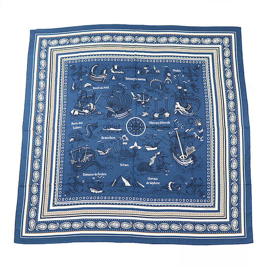 HERMES scarf cashmere silk Marine Clair 243374S 04