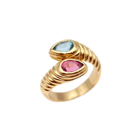 BVLGARI Ring 750(K18YG)�“ , Blue Topaz�“ Gold (pink, light blue) Women Used Authentic