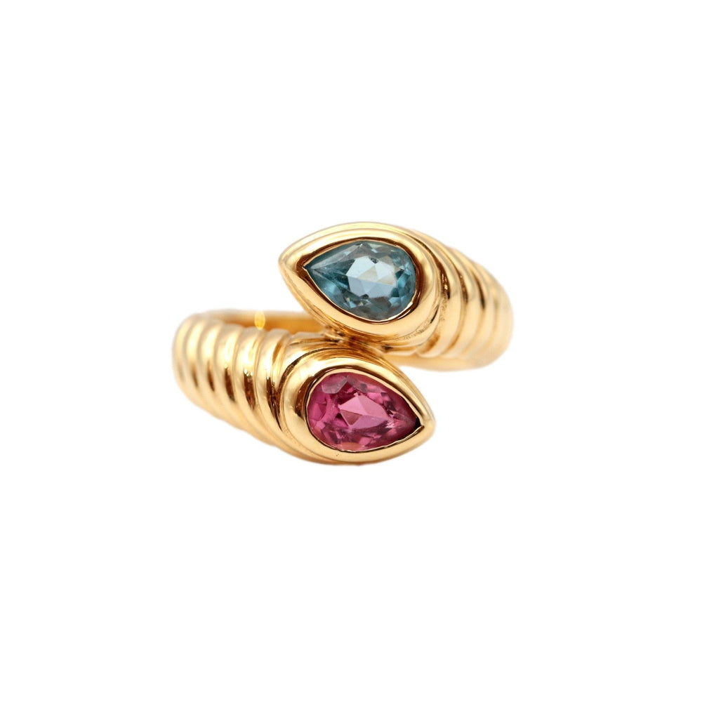 BVLGARI Ring 750(K18YG)�“ , Blue Topaz�“ Gold (pink, light blue) Women Used Authentic