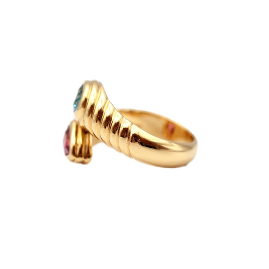 BVLGARI Ring 750(K18YG)�“ , Blue Topaz�“ Gold (pink, light blue) Women Used Authentic