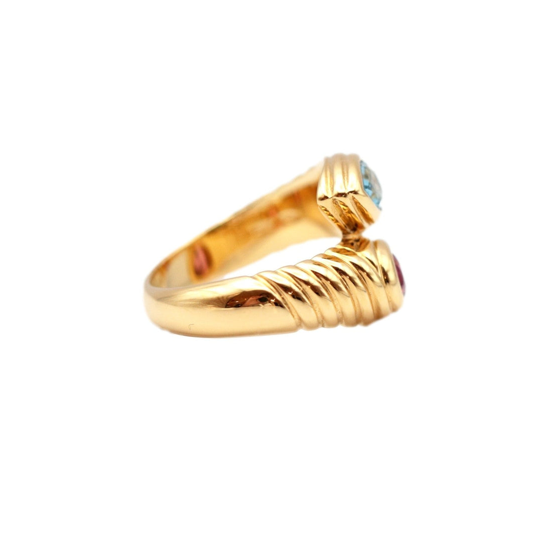 BVLGARI Ring 750(K18YG)�“ , Blue Topaz�“ Gold (pink, light blue) Women Used Authentic