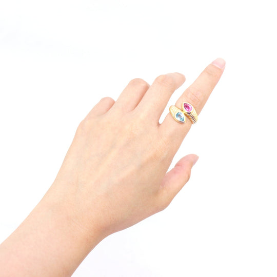 BVLGARI Ring 750(K18YG)�“ , Blue Topaz�“ Gold (pink, light blue) Women Used Authentic