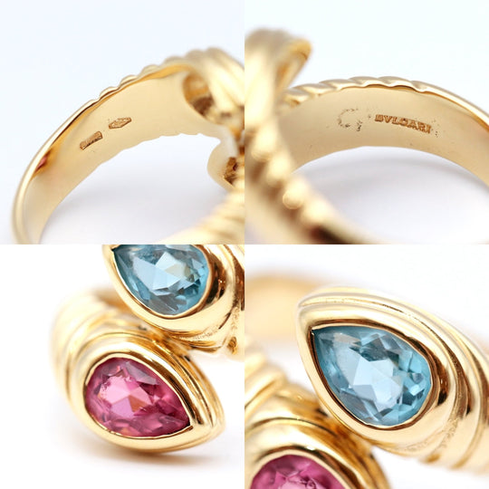 BVLGARI Ring 750(K18YG)�“ , Blue Topaz�“ Gold (pink, light blue) Women Used Authentic