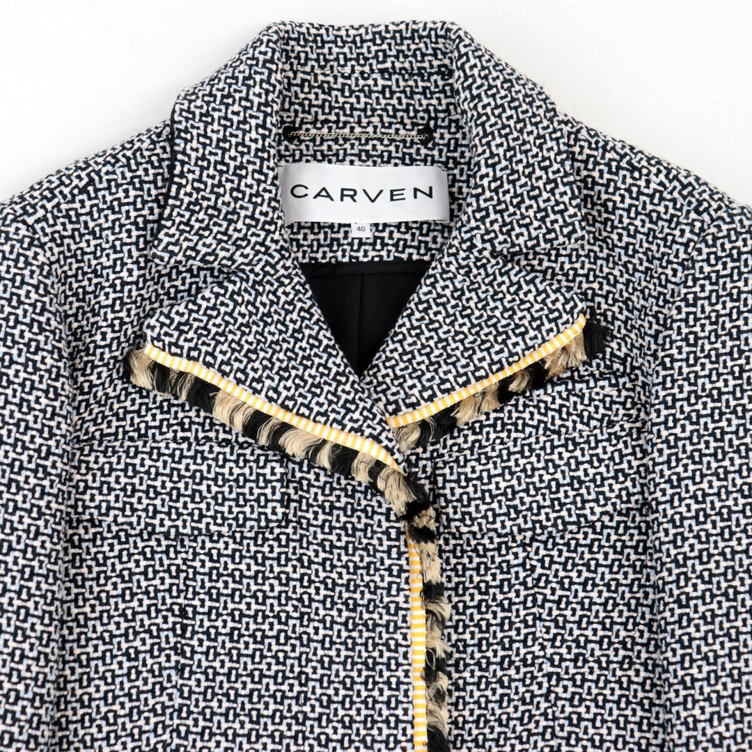 CARVEN Other outerwear 55% acrylic, 45% cotton [Lining] 100% cotton [Other fabric] 100% wool [Sleeve lining] 100% viscose Black, Multicolor Women 40 Used Authentic