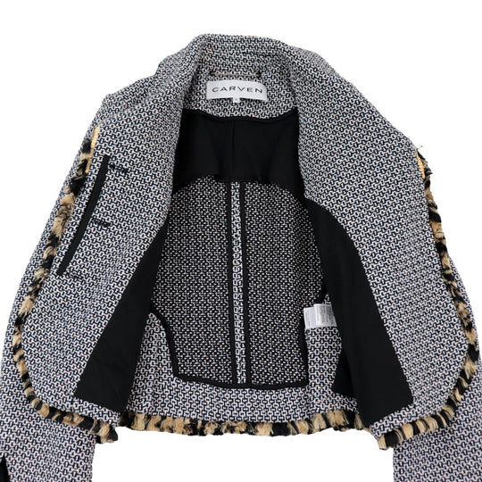 CARVEN Other outerwear 55% acrylic, 45% cotton [Lining] 100% cotton [Other fabric] 100% wool [Sleeve lining] 100% viscose Black, Multicolor Women 40 Used Authentic