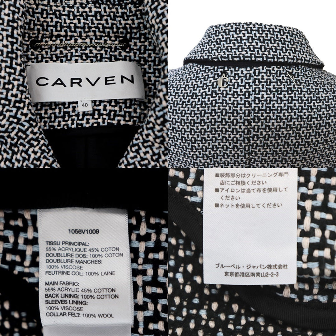 CARVEN Other outerwear 55% acrylic, 45% cotton [Lining] 100% cotton [Other fabric] 100% wool [Sleeve lining] 100% viscose Black, Multicolor Women 40 Used Authentic