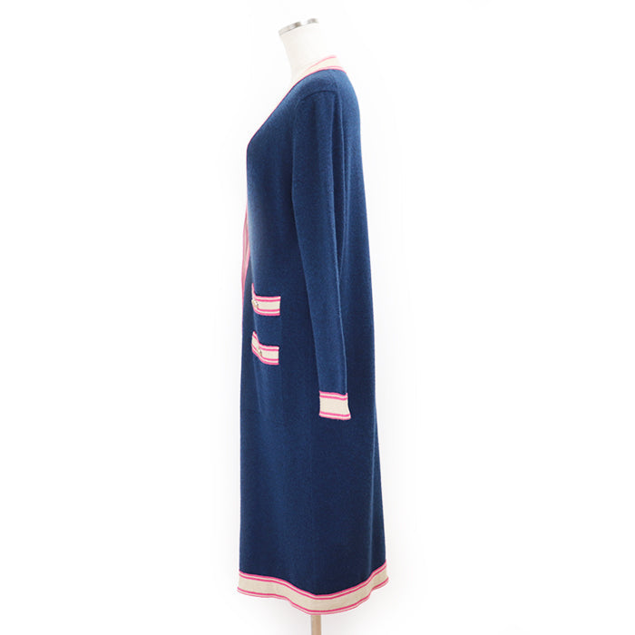 CHANEL cardigan [Outer material] 100% cashmere Navy Pink Beige P62918 Women 36 Used Authentic