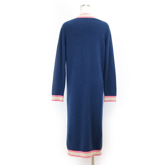 CHANEL cardigan [Outer material] 100% cashmere Navy Pink Beige P62918 Women 36 Used Authentic