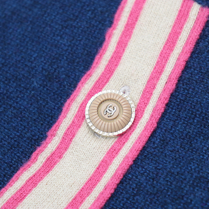 CHANEL cardigan [Outer material] 100% cashmere Navy Pink Beige P62918 Women 36 Used Authentic