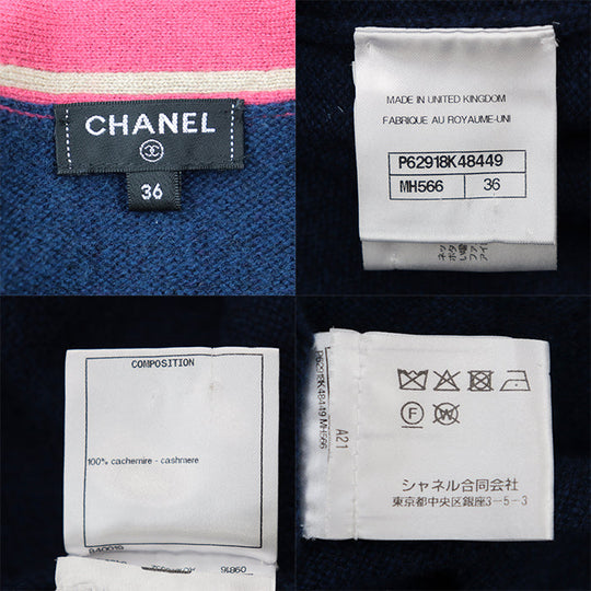 CHANEL cardigan [Outer material] 100% cashmere Navy Pink Beige P62918 Women 36 Used Authentic
