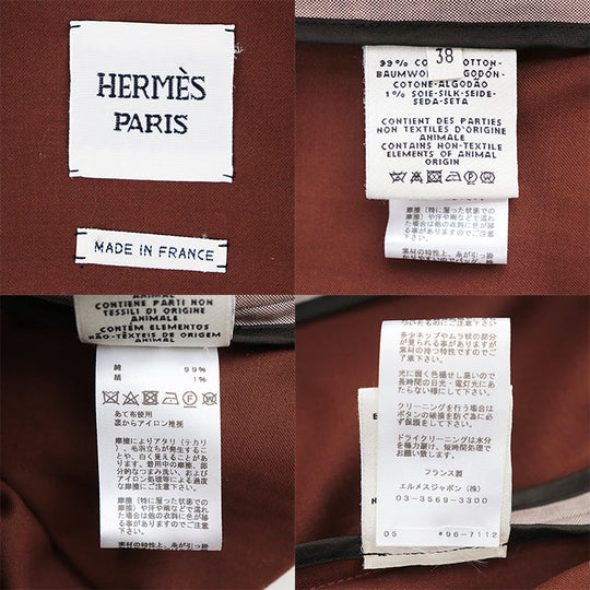 HERMES coat 99% cotton, 1% silk Brown type Women 38 Used Authentic