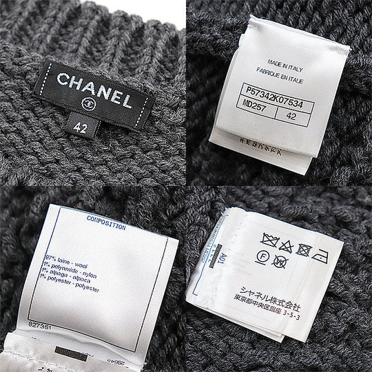 CHANEL knit 97% wool, 1% nylon Charcoal gray Women 42 Used Authentic