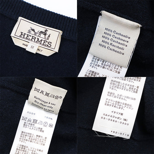 HERMES sweater Cashmere 100% Navy tops mens M Used Authentic