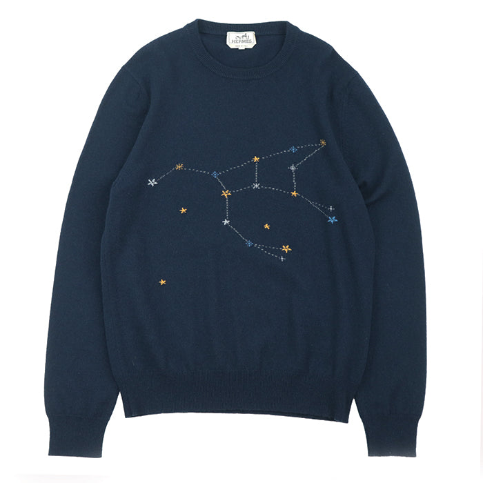 HERMES sweater Cashmere 100% Navy tops mens M Used Authentic