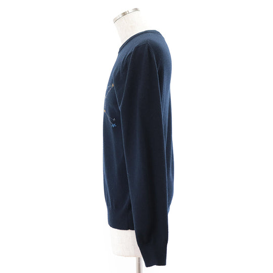 HERMES sweater Cashmere 100% Navy tops mens M Used Authentic
