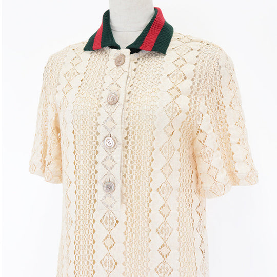 GUCCI one piece Collar: 87% cotton, 12% nylon, 1% polyurethane [Outer material] 94% cotton, 6% nylon beige Women 40 Used Authentic