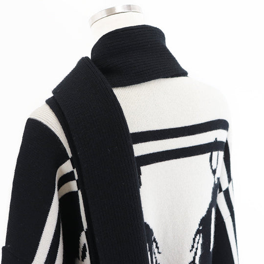 HERMES coat Cashmere 100% Ivory, Black Women 38 Used Authentic
