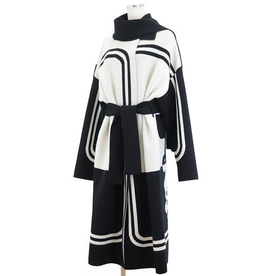 HERMES coat Cashmere 100% Ivory, Black Women 38 Used Authentic