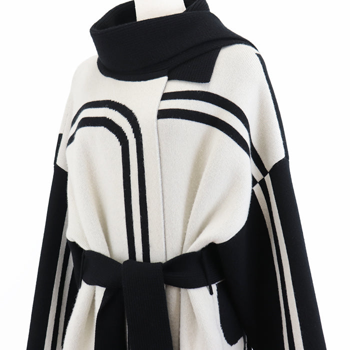 HERMES coat Cashmere 100% Ivory, Black Women 38 Used Authentic