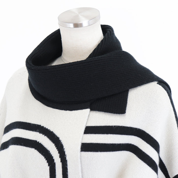 HERMES coat Cashmere 100% Ivory, Black Women 38 Used Authentic