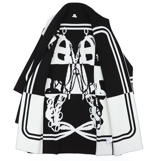 HERMES coat Cashmere 100% Ivory, Black Women 38 Used Authentic