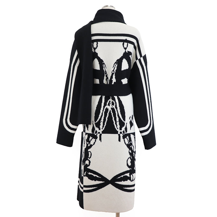 HERMES coat Cashmere 100% Ivory, Black Women 38 Used Authentic