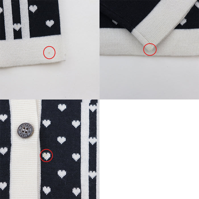 HERMES knit 47% cashmere, 47% silk White black cardigan Women 40 Used Authentic