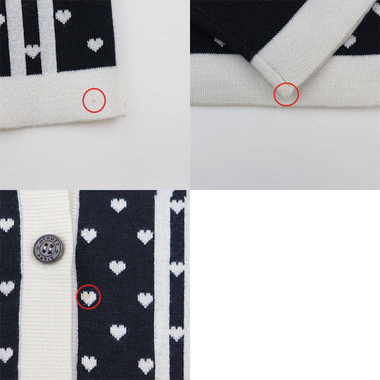 HERMES knit 47% cashmere, 47% silk White black cardigan Women 40 Used Authentic