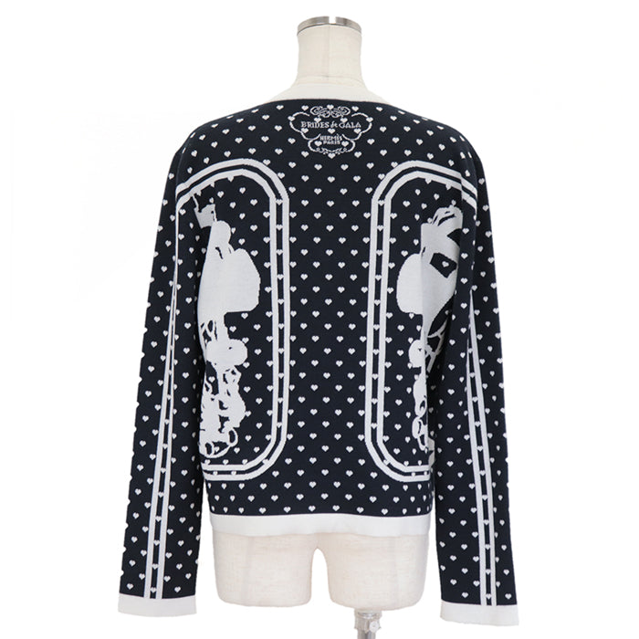 HERMES knit 47% cashmere, 47% silk White black cardigan Women 40 Used Authentic