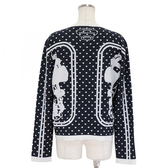 HERMES knit 47% cashmere, 47% silk White black cardigan Women 40 Used Authentic