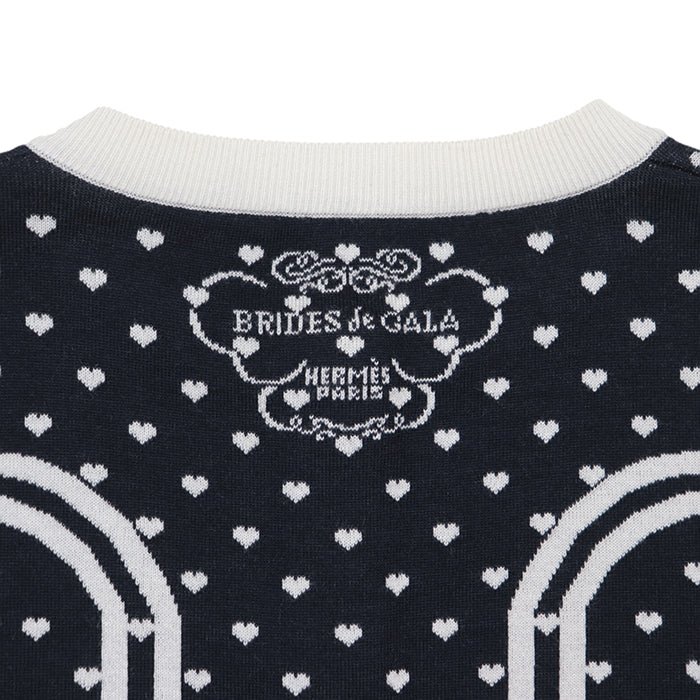 HERMES knit 47% cashmere, 47% silk White black cardigan Women 40 Used Authentic