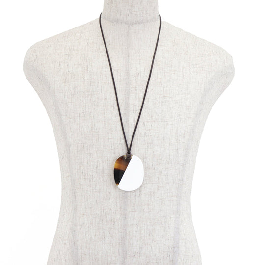 HERMES Necklace Buffalo horn Brown white Women Used Authentic