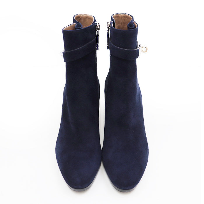 HERMES boots leather Navy Kelly Women 36 Used Authentic