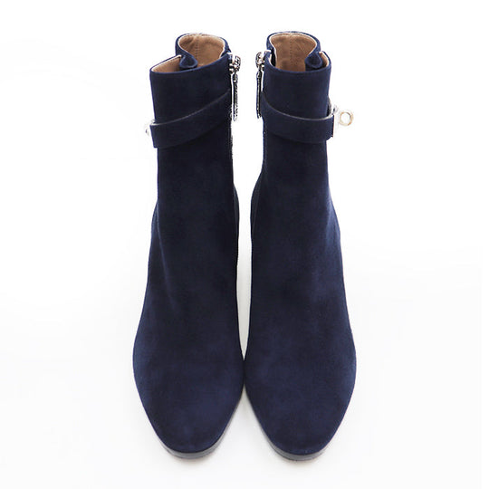HERMES boots leather Navy Kelly Women 36 Used Authentic