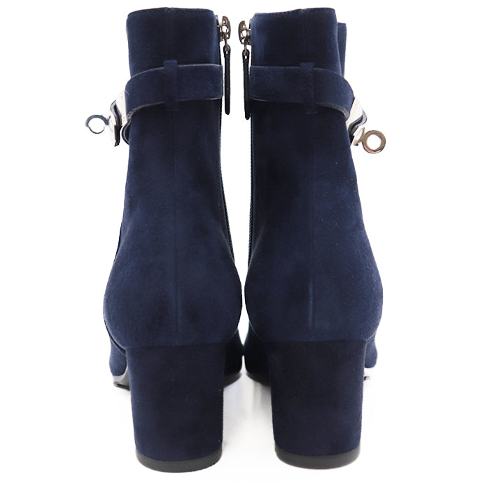 HERMES boots leather Navy Kelly Women 36 Used Authentic