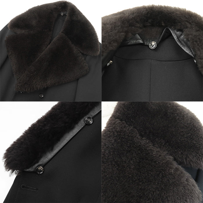 BOTTEGAVENETA coat [Outer material] 90% wool, 8% nylon; [Lining] 90% wool, 8% nylon; [Fur] Sheepskin%; [Other fabric] 100% cotton; [Sleeve lining] 100% rayon; [Leather part] Sheepskin% black mens 50 Used Authentic