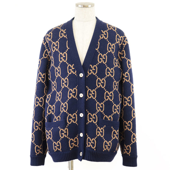 GUCCI cardigan [Outer material] 97% wool, 2% nylon Navy beige green mens L Used Authentic